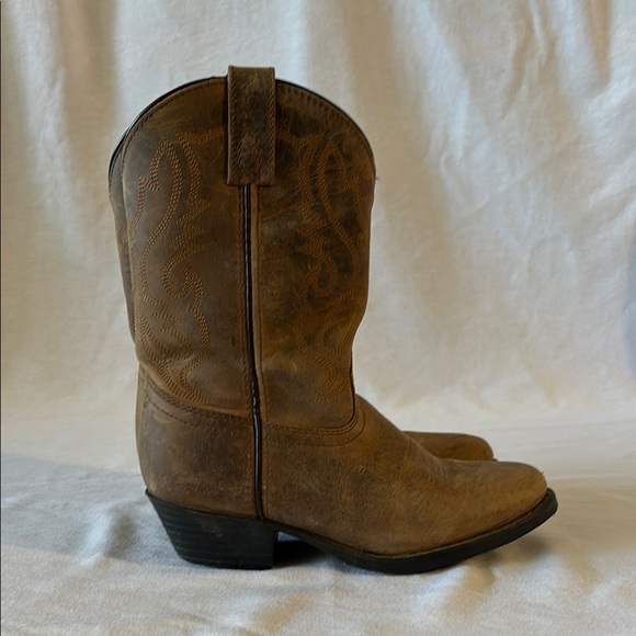 Brown Leather Cowboy Boots with Rounded Toes SIZE KIDS 3 - Picture 1 of 8